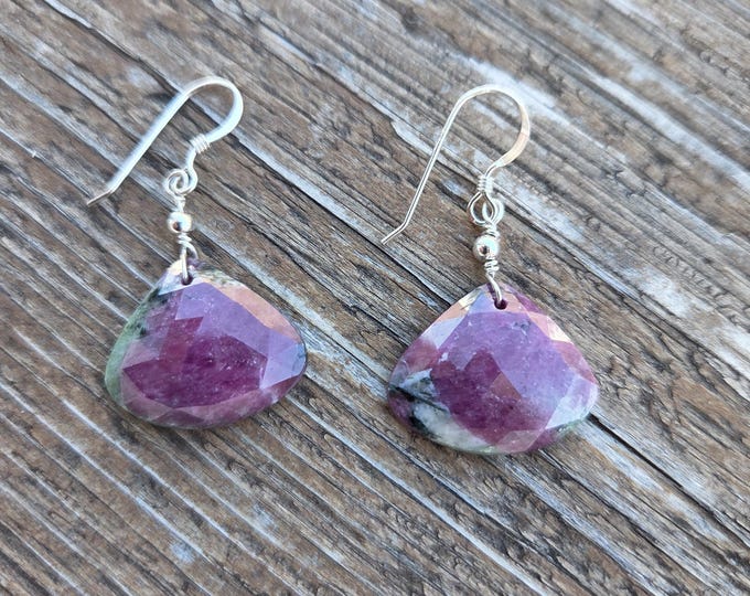 RUBY ZOISITE Gemstone Earrings Sterling Silver Natural Stone