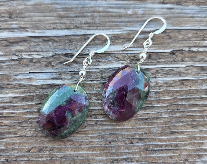 RUBY ZOISITE Gemstone Earrings Sterling Silver Natural Stone