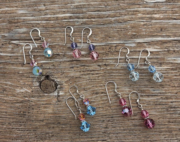 5 Pairs Swarovski Crystal Colorful Wedding Prom Everyday Sterling Silver Earrings