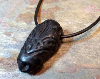 VIKING NORSE HORSE Head Ceramic Clay Pendant on Rubber Cord Necklace