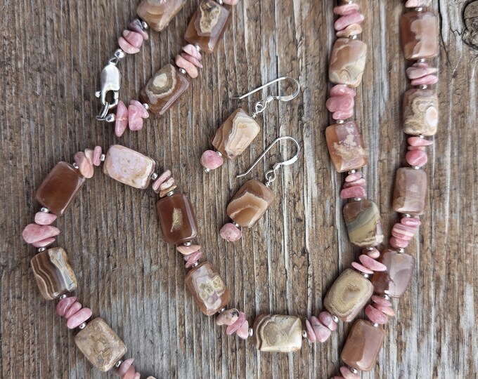 RHODOCHROSITE Necklace and Earring Set All Natural Semi-Precious Stones Sterling Silver