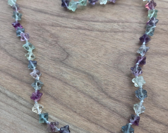 RAINBOW FLUORITE Knotted Necklace All Natural Semi-Precious Stones Healing Metaphysical
