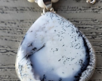 DENDRITIC AGATE Large Pendant Necklace All Natural Semi-Precious Stones Healing Metaphysical