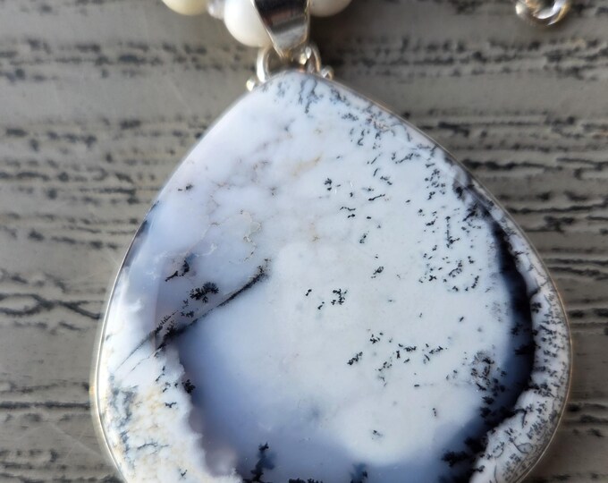 DENDRITIC AGATE Large Pendant Necklace All Natural Semi-Precious Stones Healing Metaphysical