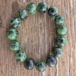 RUBY ZOISITE Large Bead Chakra Stretch Bracelet All Natural Semi-Precious Stones Healing Metaphysical