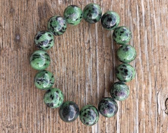 RUBY ZOISITE Large Bead Chakra Stretch Bracelet All Natural Semi-Precious Stones Healing Metaphysical