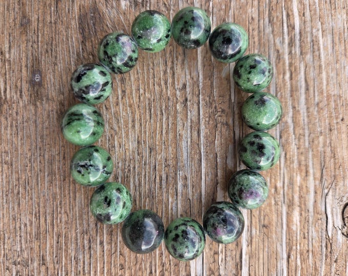 RUBY ZOISITE Large Bead Chakra Stretch Bracelet All Natural Semi-Precious Stones Healing Metaphysical