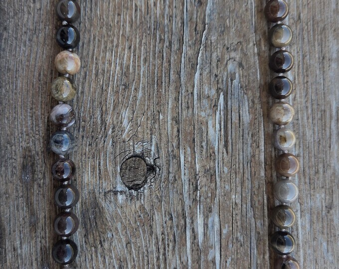 PETRIFIED WOOD MONTANA Bead Sterling Silver Necklace
