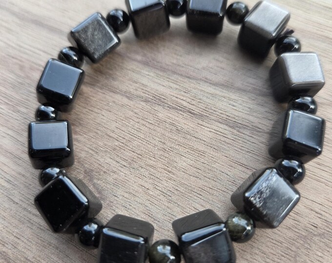 GOLDEN SHEEN OBSIDIAN Chakra Stretch Bracelet All Natural Semi-Precious Stones Healing Metaphysical