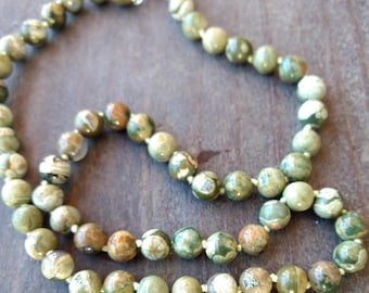 RHYOLITE Beautiful Round Choose Length Natural Gemstone Sterling Silver Necklace