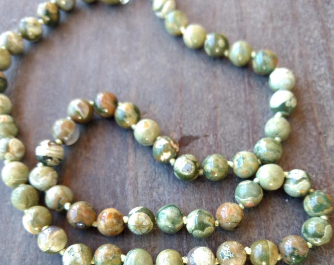 RHYOLITE Beautiful Round Choose Length Natural Gemstone Sterling Silver Necklace