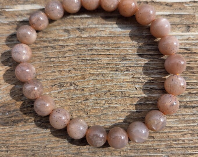 Moonstone (Peach) Chakra Stretch Bracelet All Natural Semi-Precious Stones Healing Metaphysical