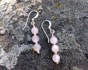 Rose Quartz Faceted Gemstone Earrings Sterling Silver Natural Stone