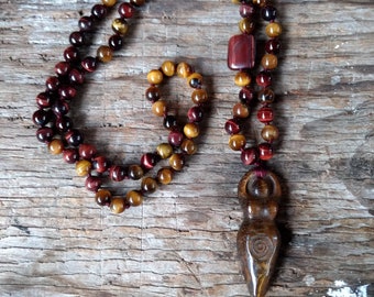 TIGEREYE GODDESS Necklace All Natural Semi-Precious Stones Healing Metaphysical Brown and Red Tigereye Long