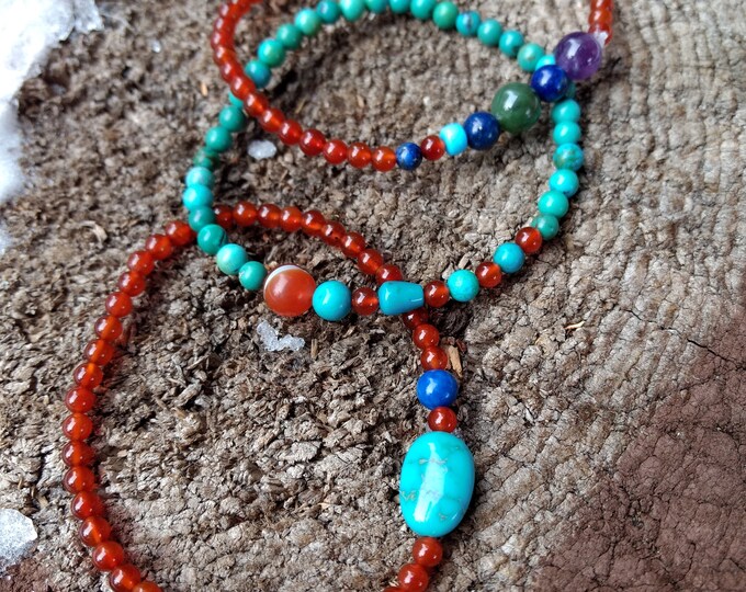 TRIO: CARNELIAN & TURQUOISE Stretch Bracelets All Natural Semi-Precious Stones Healing Metaphysical