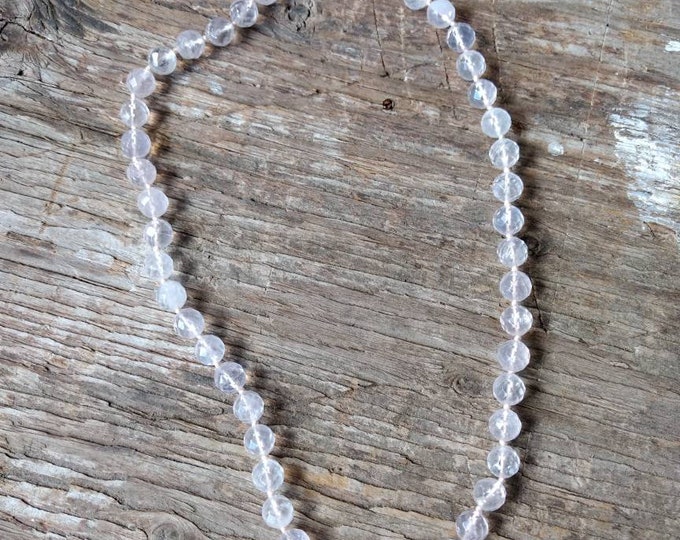 FACETED ROSE QUARTZ Stone Natural Gemstone Sterling Silver Necklace