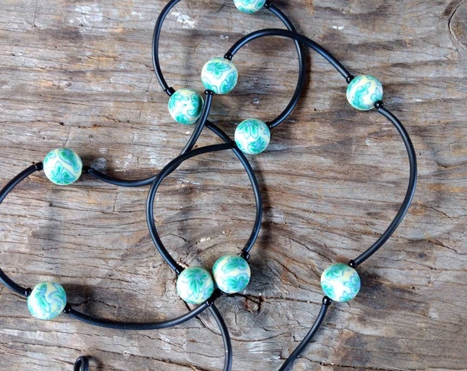 SALE: YELLOW & GREEN Floral, Fimo Polymer Clay and Glass Beads Eyeglass Chain