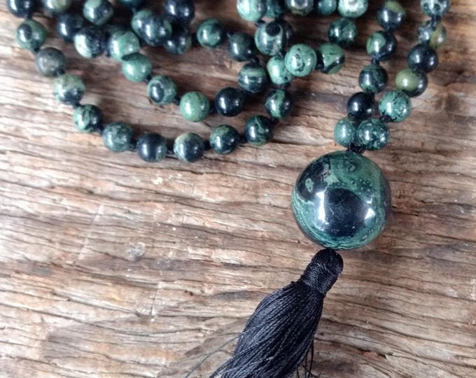 MALA: KABAMBA JASPER Beads Silk Tassel Necklace 108 Count Plus Guru Bead