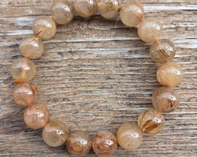 GOLDEN RUTILATED QUARTZ Chakra Stretch Bracelet All Natural Semi-Precious Stones Healing Metaphysical