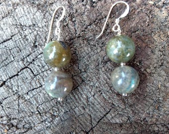 Labradorite Gemstone Earrings Sterling Silver Natural Stone