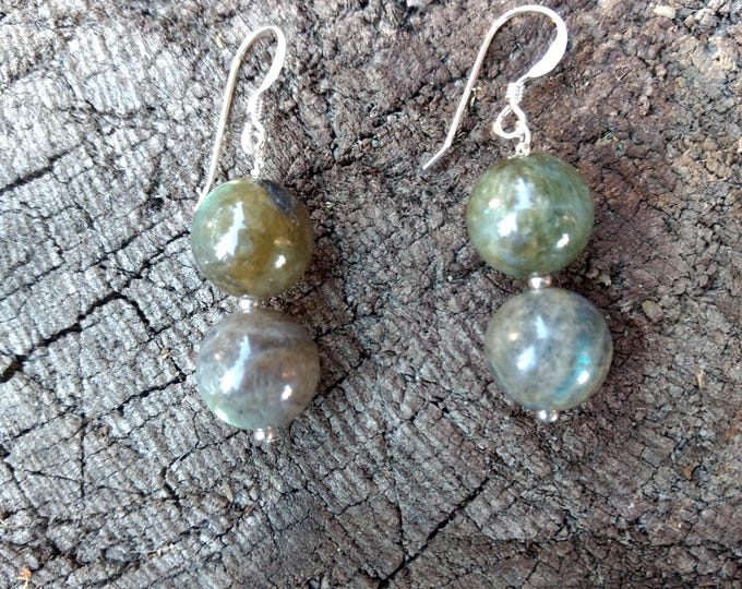 Labradorite Gemstone Earrings Sterling Silver Natural Stone