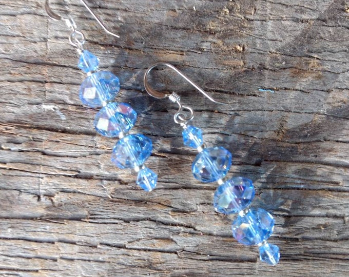 Blue Swarovski Crystal Colorful Wedding Prom Sterling Earrings