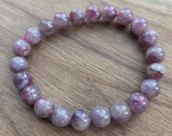 LAVENDER PINK TOURMALINE Chakra Stretch Bracelet All Natural Semi-Precious Stones Healing Metaphysical