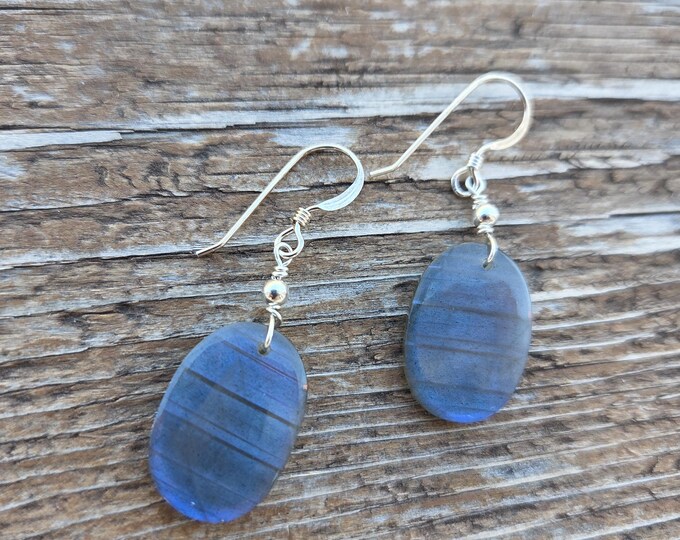 LABRADORITE Gemstone Earrings Sterling Silver Natural Stone