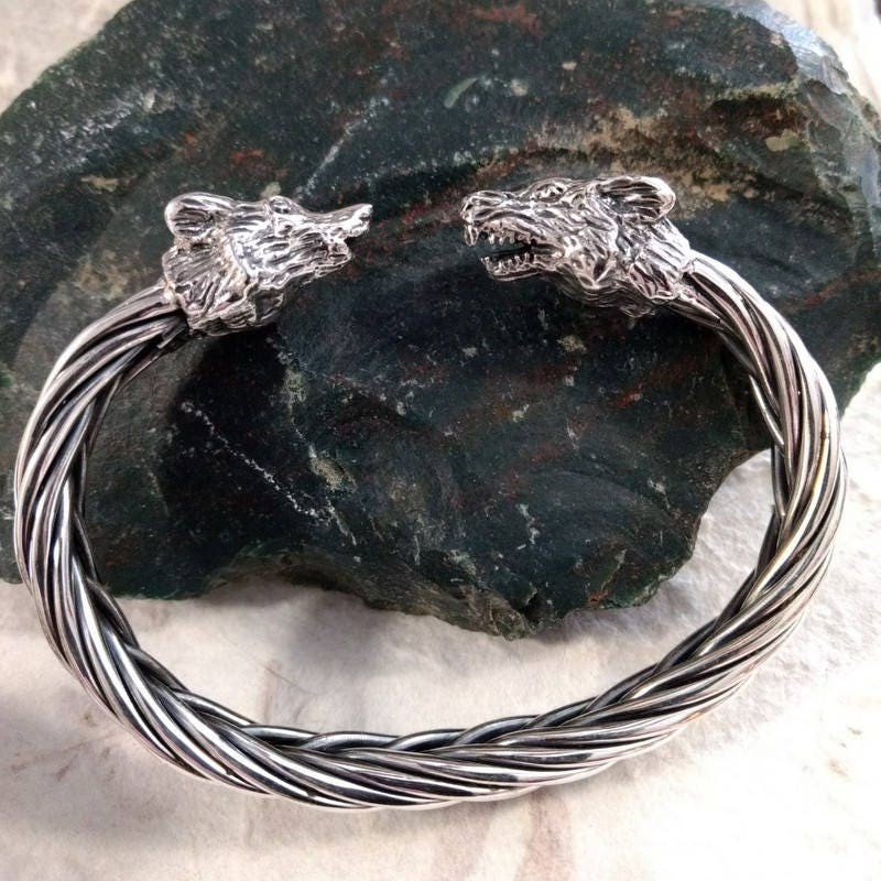 WOLF DIREWOLF Sterling Silver TORQUE Braided Unique Bracelet Cuff ...