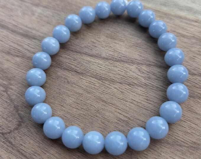 ANGELITE Chakra Stretch Bracelet All Natural Semi-Precious Stones Healing Metaphysical