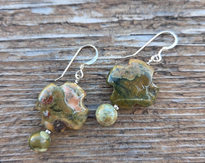 RHYOLITE Gemstone Earrings Sterling Silver Natural Stone