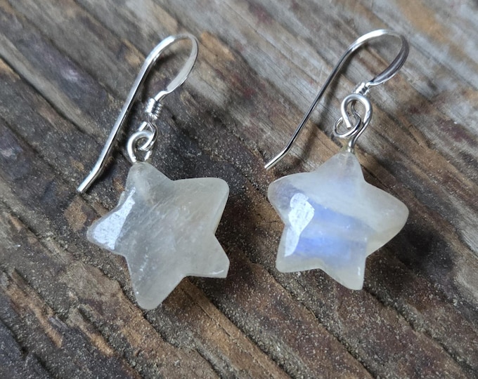 RAINBOW MOONSTONE Gemstone Earrings Sterling Silver Natural Stone