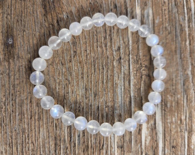 MOONSTONE (RAINBOW) Small Bead Chakra Stretch Bracelet All Natural Semi-Precious Stones Healing Metaphysical