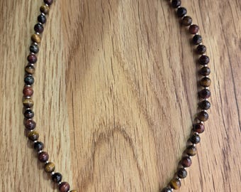 Tiger Eye Tri-Color Red Blue Brown Chakra Necklace All Natural Semi-Precious Stones Healing Metaphysical