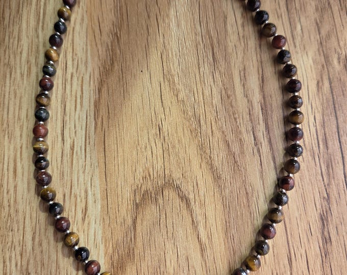 Tiger Eye Tri-Color Red Blue Brown Chakra Necklace All Natural Semi-Precious Stones Healing Metaphysical