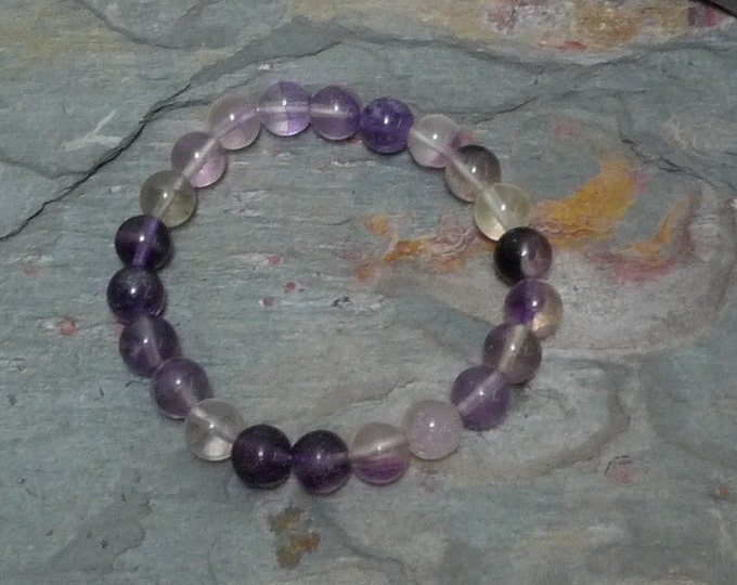 RAINBOW FLUORITE Chakra Stretch Bracelet All Natural Semi-Precious Stones Healing Metaphysical