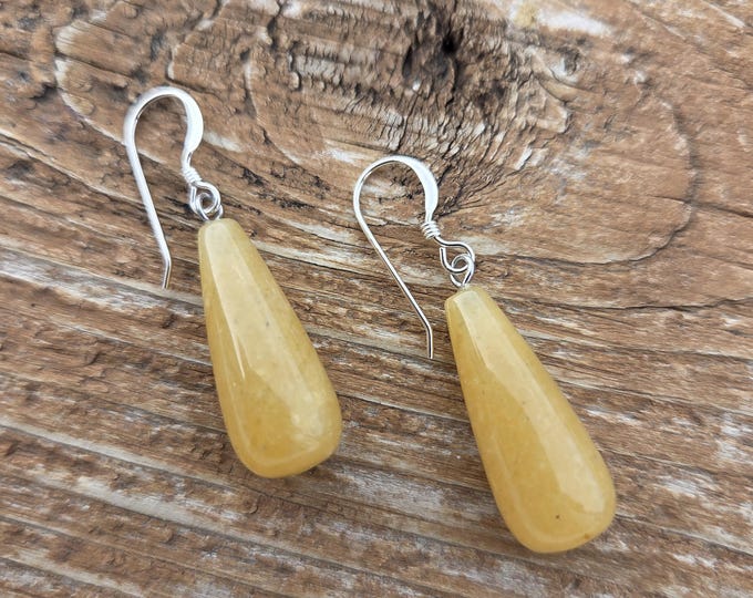YELLOW AVENTURINE TEARDROPS Gemstone Earrings Sterling Silver Natural Stone