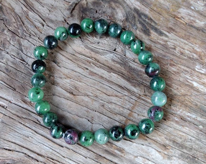 RUBY ZOISITE Chakra Stretch Bracelet All Natural Semi-Precious Stones Healing Metaphysical