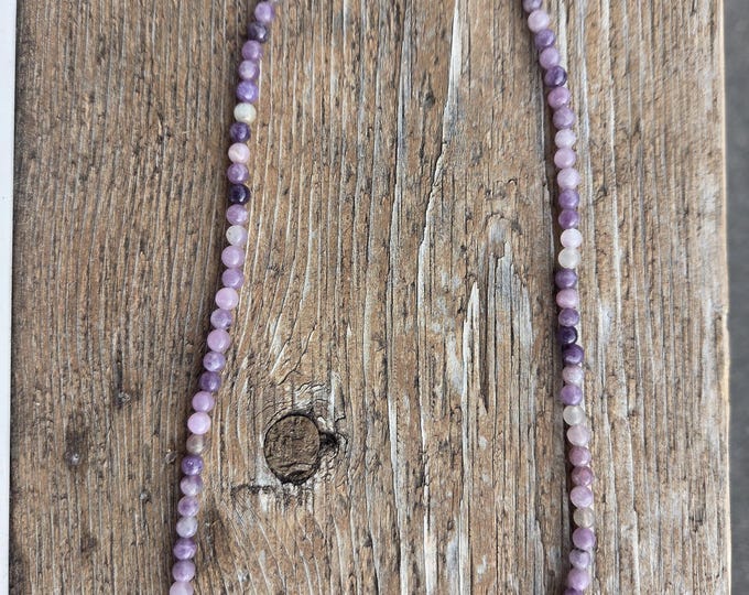 PURPLE LEPIDOLITE Small Round Bead Necklace All Natural Semi-Precious Stones Healing Metaphysical