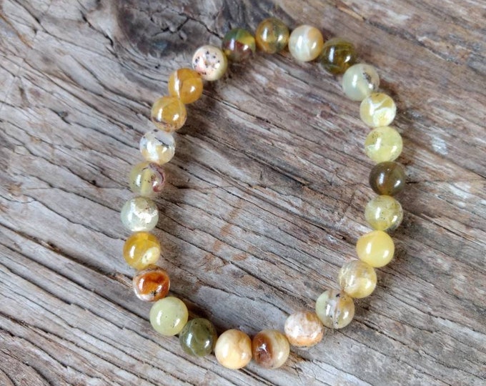 YELLOW PERUVIAN OPAL Chakra Stretch Bracelet All Natural Semi-Precious Stones Healing Metaphysical