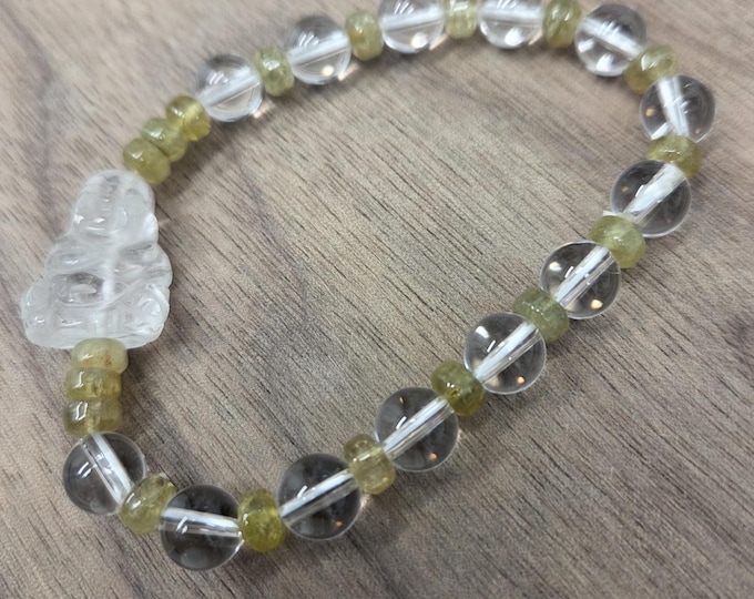 Green Garnet Rock Quartz Buddha Chakra Stretch Bracelet All Natural Semi-Precious Stones Healing Metaphysical