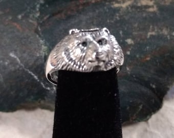 GRIZZLY BEAR Face Sterling Silver Ring Unique CHOOSE Size 6-9