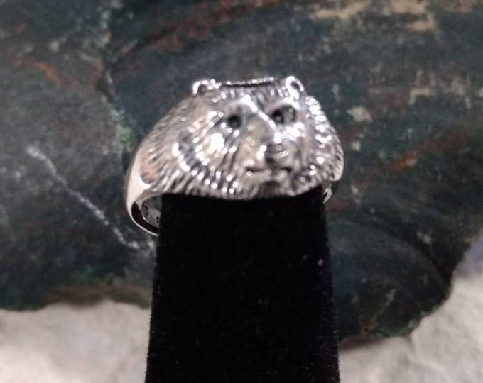 GRIZZLY BEAR Face Sterling Silver Ring Unique CHOOSE Size 6-9