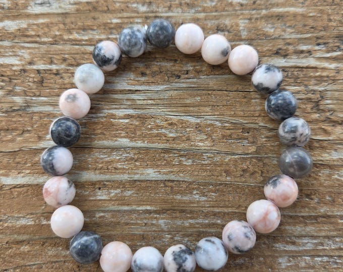 PINK ZEBRA STONE Chakra Stretch Bracelet All Natural Semi-Precious Stones Healing Metaphysical