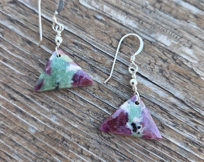 RUBY ZOISITE Gemstone Earrings Sterling Silver Natural Stone