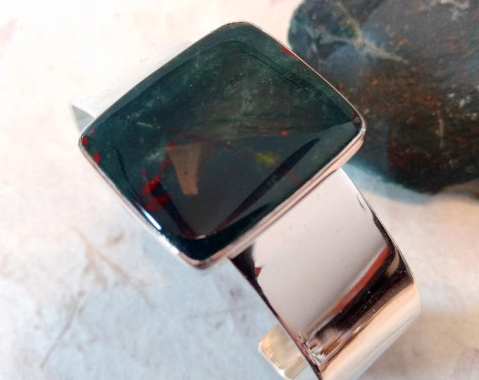 BLOODSTONE Stone STATEMENT Cuff BRACELET Sterling Silver Wide Band Wow!