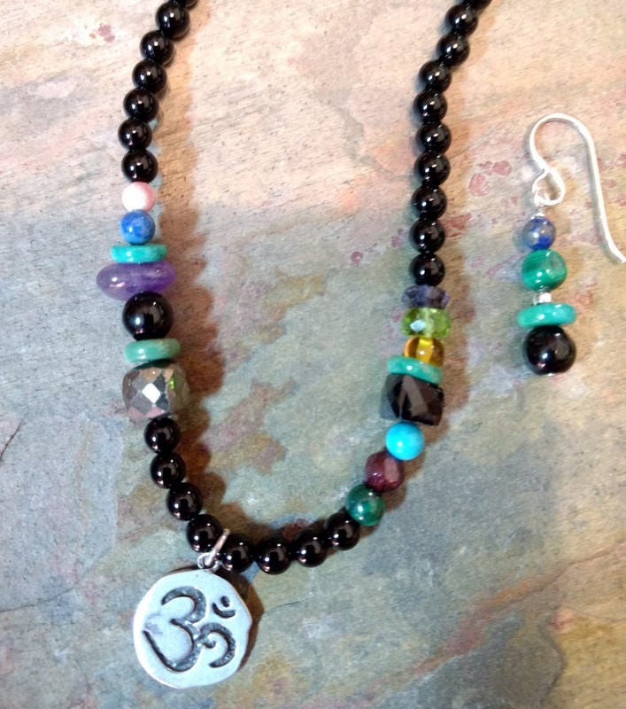 SET: OM MIXED Gemstone, Sterling Silver Necklace and Earring Set