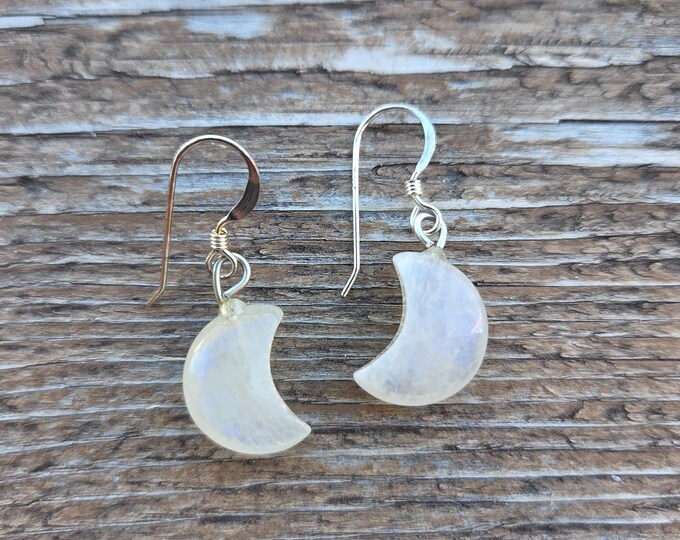 RAINBOW MOONSTONE Gemstone Earrings Sterling Silver Natural Stone