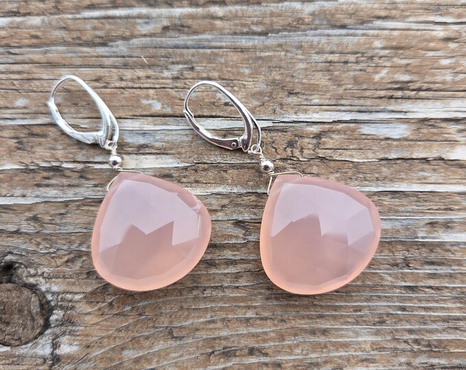PINK CHALCEDONY ~ WoW! Long Faceted Teardrops Gemstone Earrings Sterling Silver Natural Stone