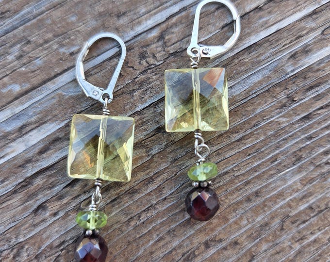 CITRINE GARNET PERIDOT Gemstone Earrings Sterling Silver Natural Stone